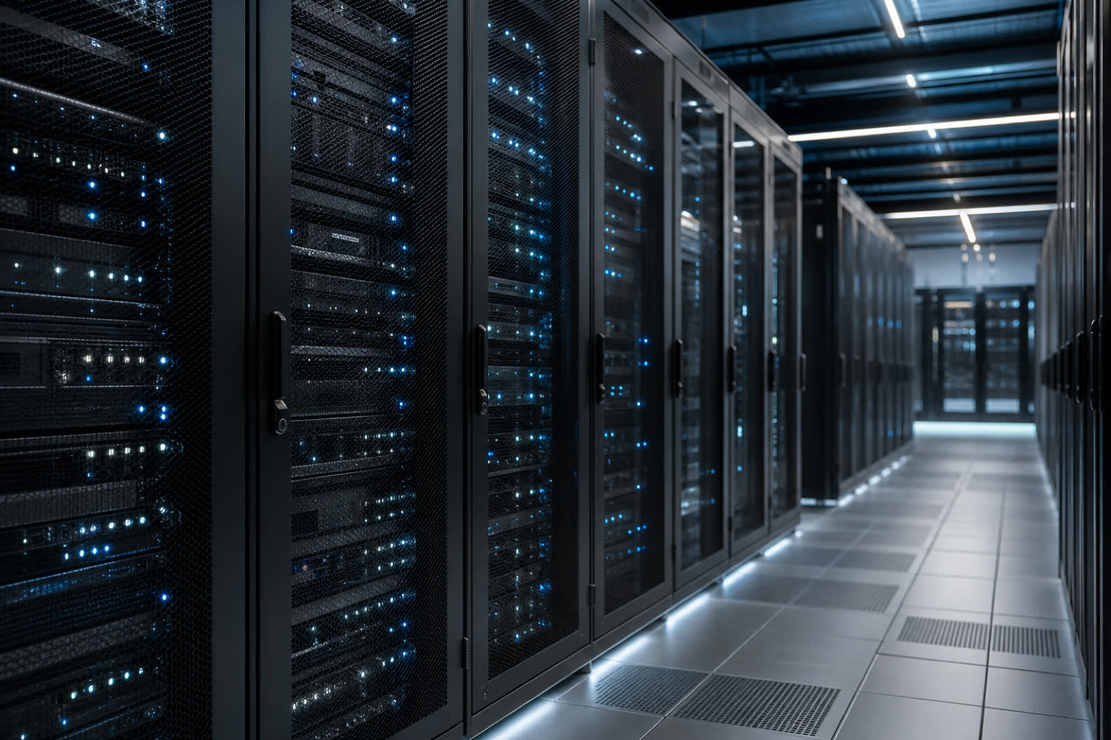 Modern data center aisle with server racks